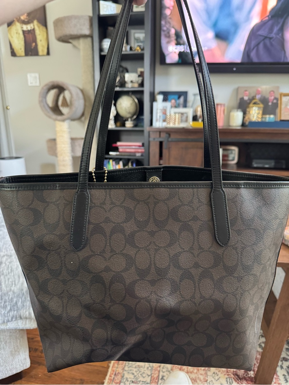 Coach Brown Signature Logo Tote with Dark Brown Trim - Picture 2 of 4